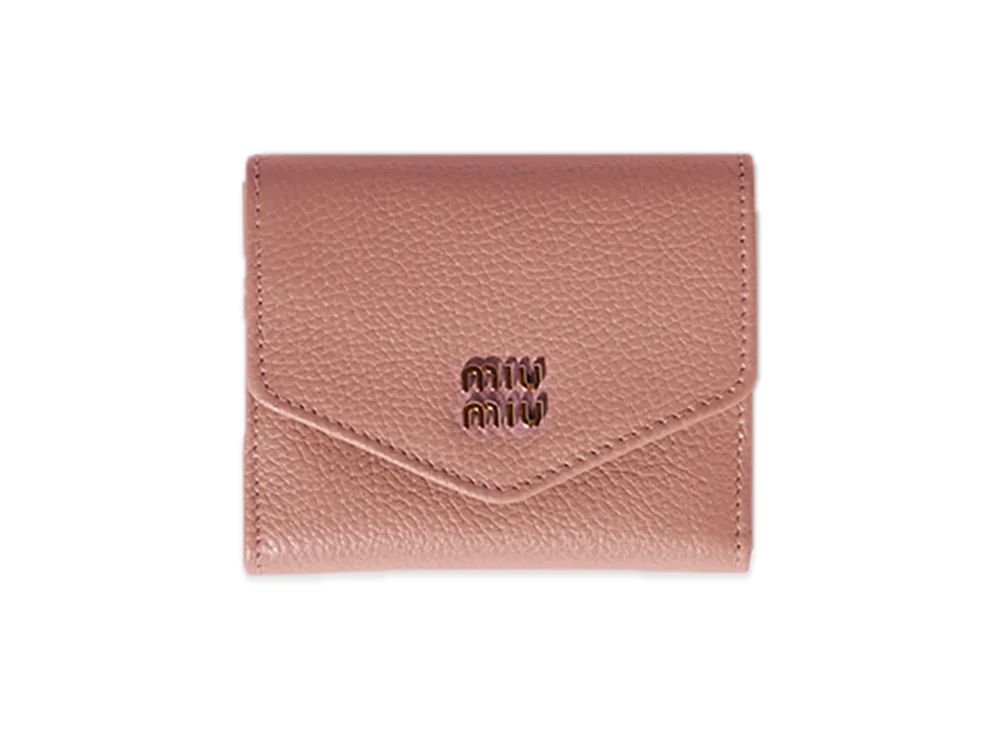 MIU MIU Vitello Daino Leather Bifold Wallet with Flap "Orchid Pink"