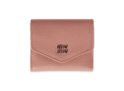 MIU MIU Vitello Daino Leather Bifold Wallet with Flap "Orchid Pink"