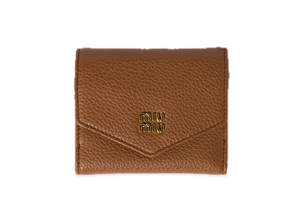 MIU MIU Vitello Daino Leather Bifold Wallet with Flap "Cognac"
