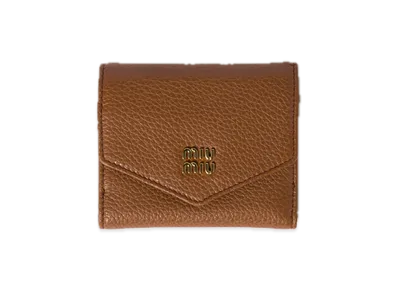 MIU MIU Vitello Daino Leather Bifold Wallet with Flap "Cognac"