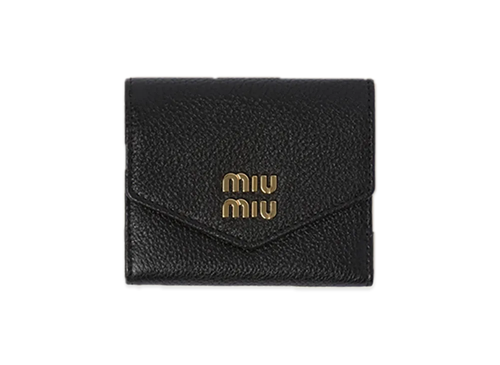 MIU MIU Vitello Daino Leather Bifold Wallet with Flap "Black"