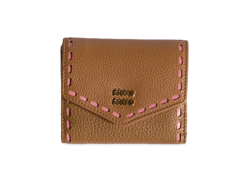 MIU MIU Leather Wallet "Caramel/Petal Pink"
