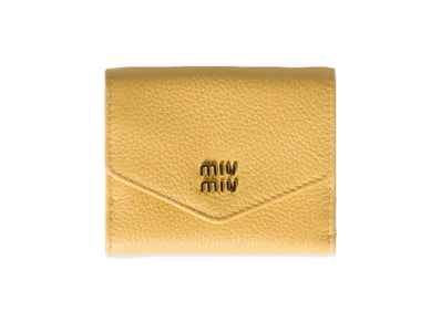 MIU MIU Vitello Daino Leather Flap Wallet "Yellow"