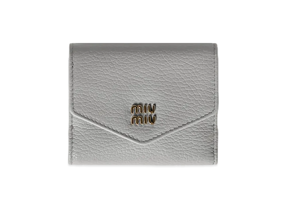 MIU MIU Vitello Daino Leather Flap Wallet "Pearl Gray"