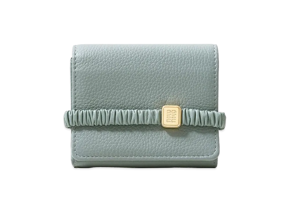 MIU MIU Women's Trifold Wallet With Leather Band "Light Blue"