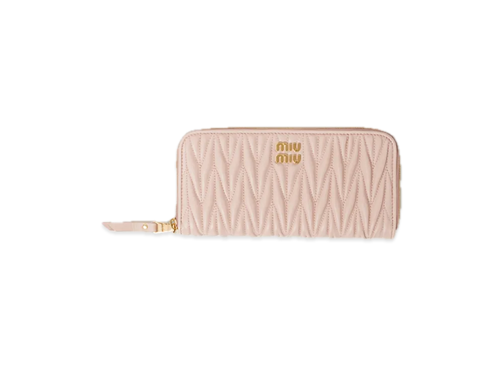 MIU MIU Matelasse Leather Zip-Around Long Wallet "Pink Beige"
