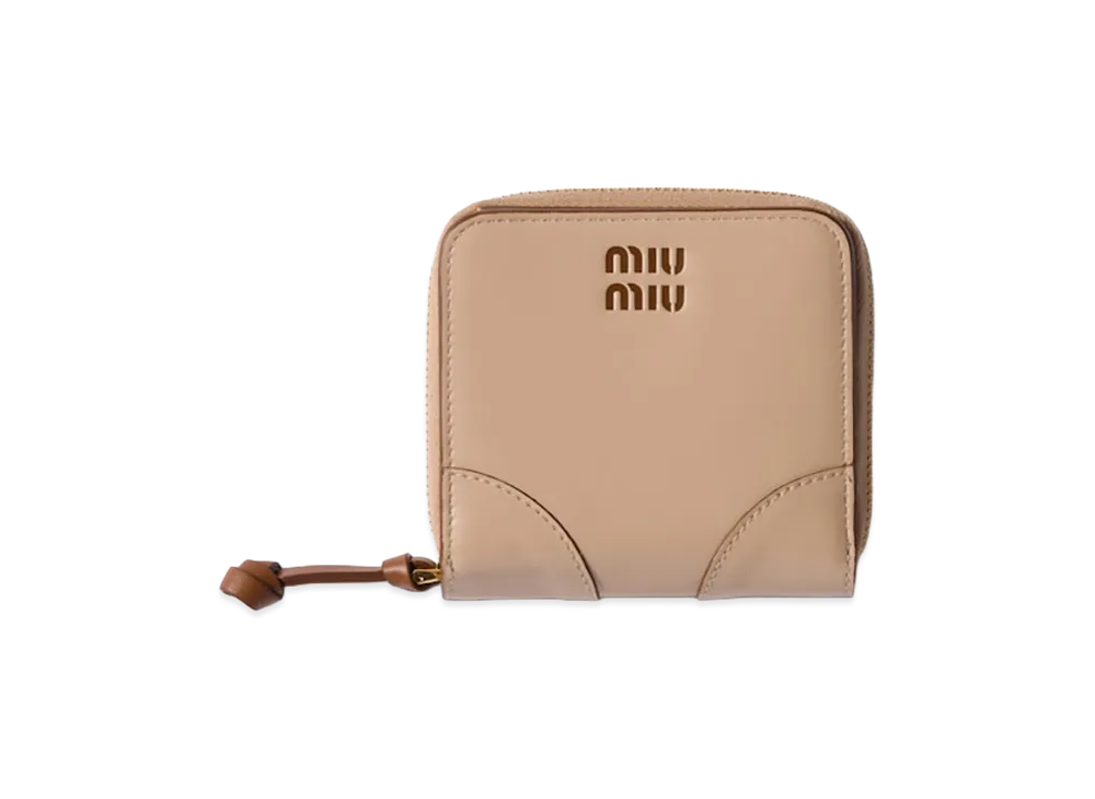 MIU MIU Small Leather Wallet "Cord Beige/Cognac Brown"