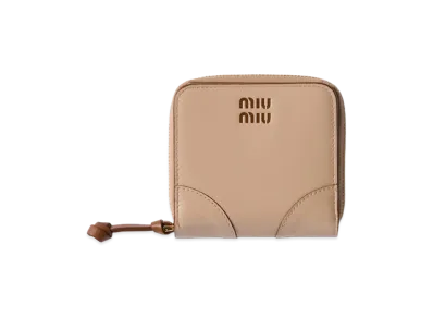 MIU MIU Small Leather Wallet "Cord Beige/Cognac Brown"