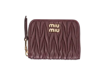 MIU MIU Women's Nappa Leather Matelass Motif Zip Mini Wallet Coin Case "Wine"