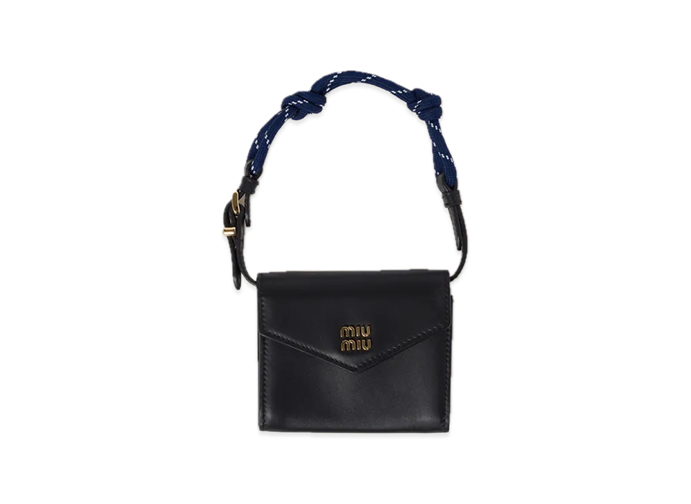 MIU MIU Leather Wallet with Shoulder Strap "Black/Navy"