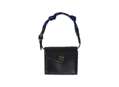 MIU MIU Leather Wallet with Shoulder Strap "Black/Navy"
