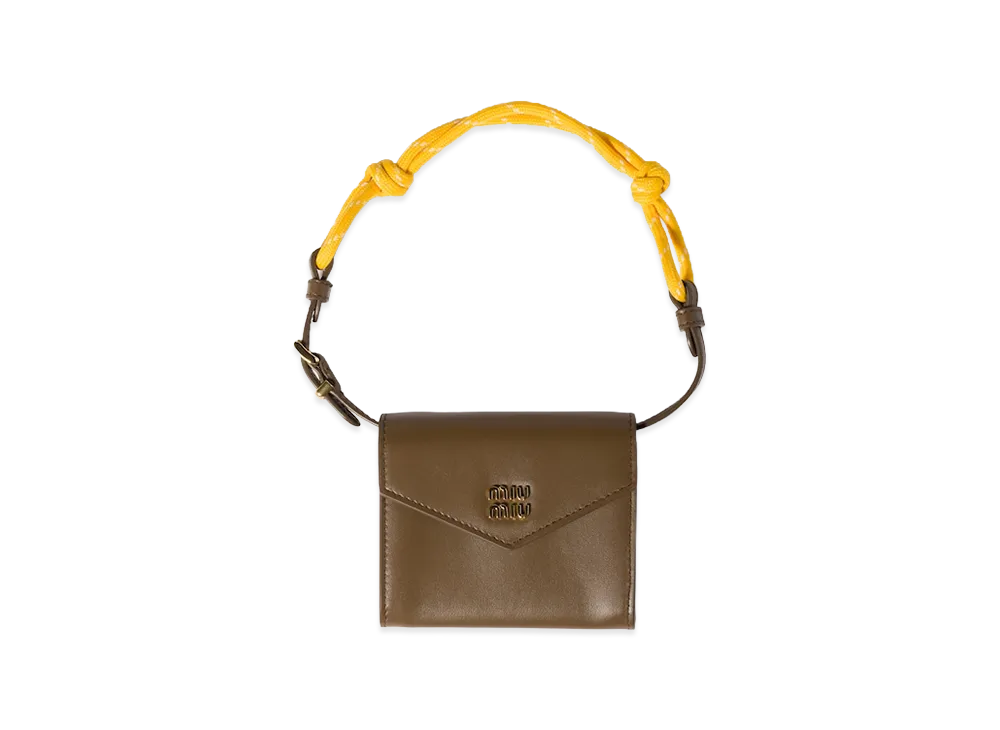 MIU MIU Leather Shoulder Wallet "Tundra Brown/Yellow"