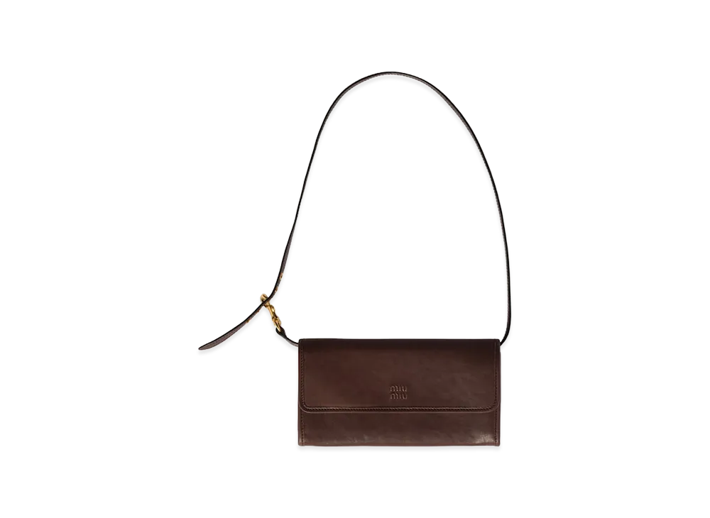 MIU MIU Nappa Leather Wallet with Shoulder Strap "Briarwood"