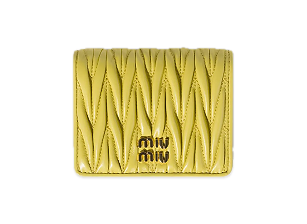 MIU MIU Matelasse Leather Bifold Wallet "Citron Yellow"