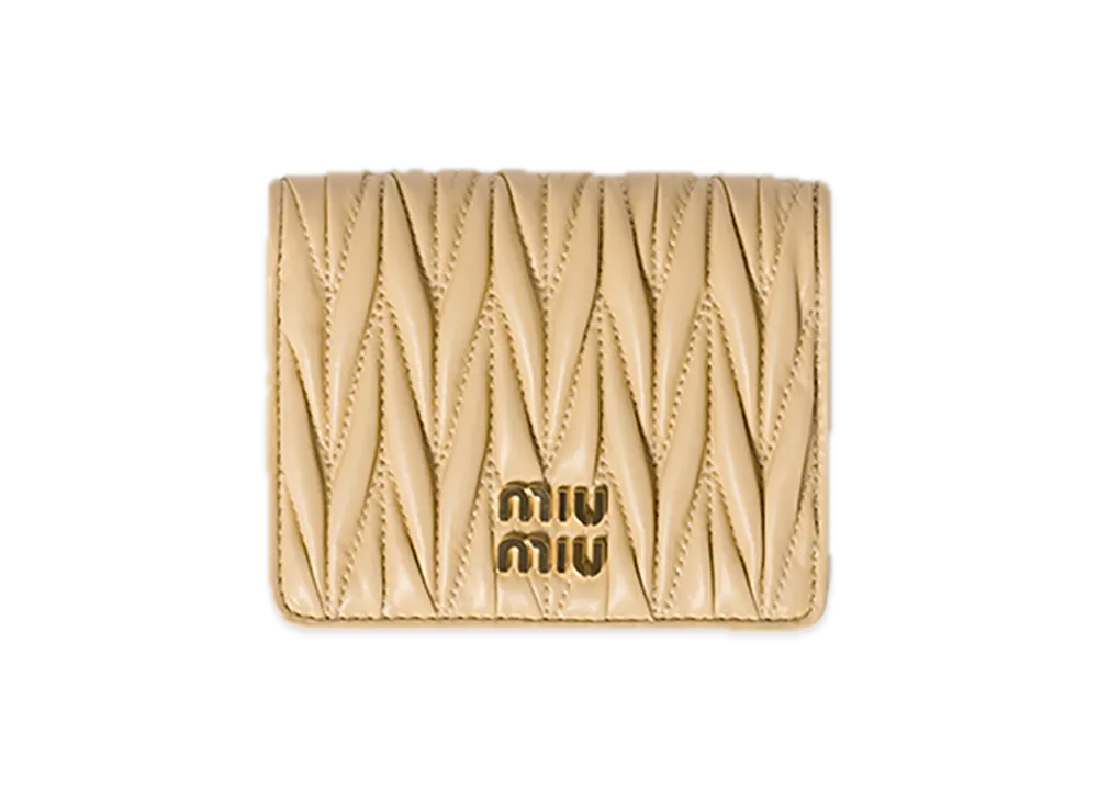 MIU MIU Matelasse Leather Bifold Wallet "Soy Green"
