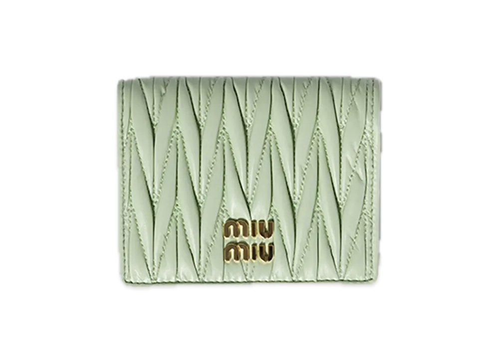 MIU MIU Matelasse Leather Bifold Wallet "Pastel Green"