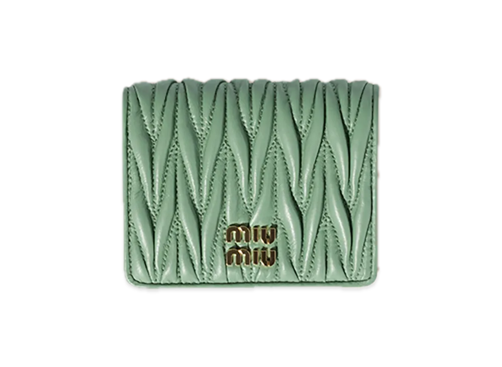 MIU MIU Matelasse Leather Bifold Wallet "Pastel Green"