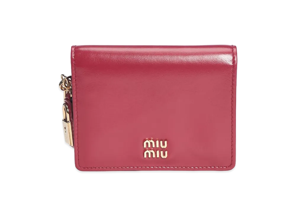 MIU MIU Women's Wallet Logo Leather Lock Charm Bifold Wallet Mini Wallet "Red"