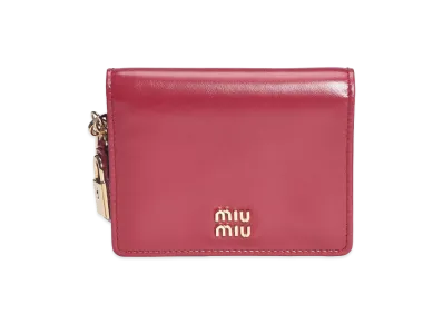 MIU MIU Women's Wallet Logo Leather Lock Charm Bifold Wallet Mini Wallet "Red"