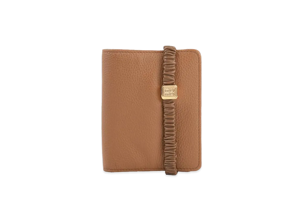 MIU MIU Women's Bifold Wallet With Leather Band "Camel"