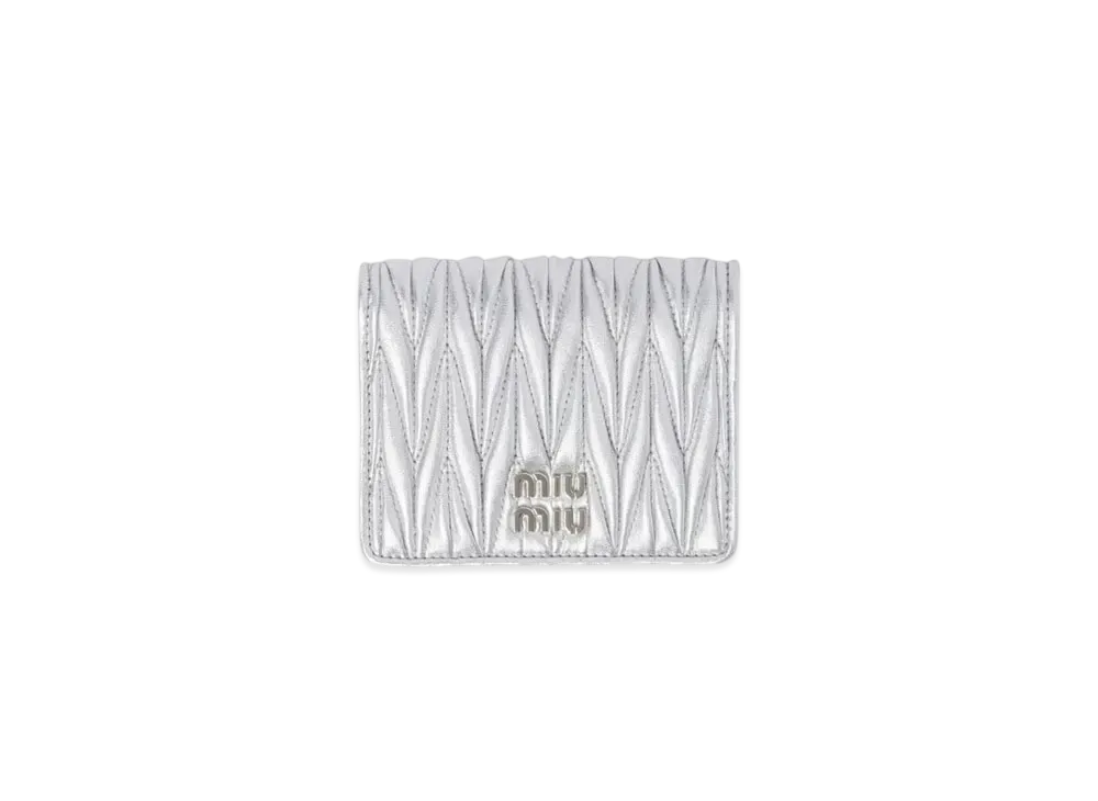 MIUMIU Small Matelasse Nappa Leather Wallet "Silver"