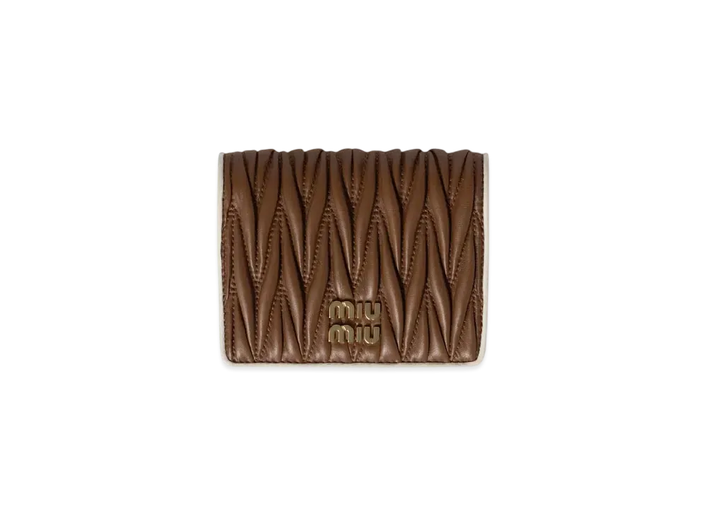 MIUMIU Small Matelasse Nappa Leather Wallet "Brown/White"