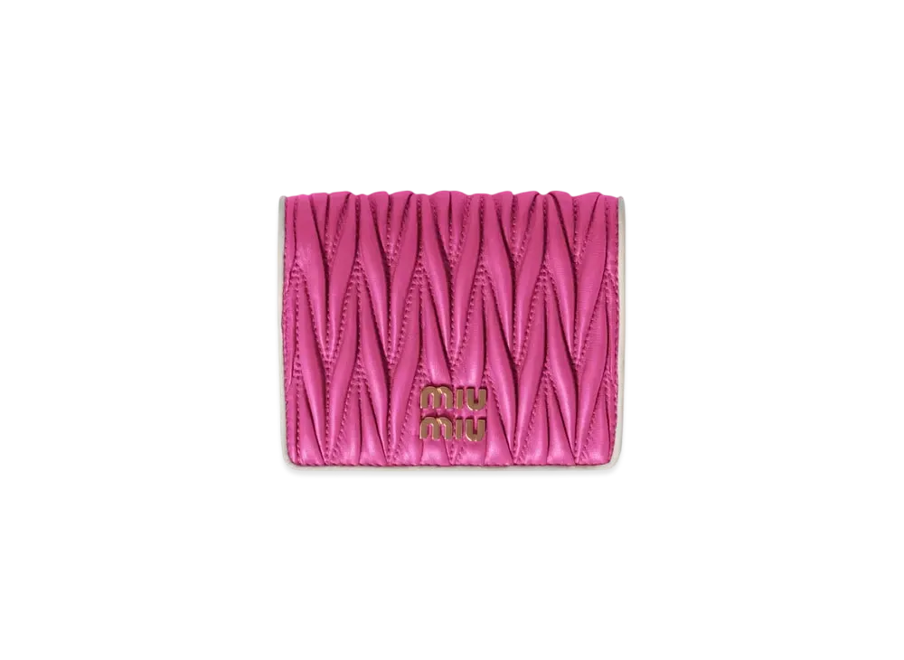 MIUMIU Small Matelasse Nappa Leather Wallet "Fuchsia Pink/White"
