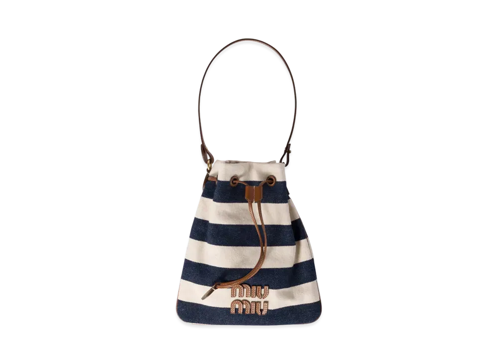 MIUMIU Striped Fabric Drawstring Pouch "Blue"