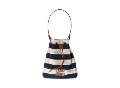 MIUMIU Striped Fabric Drawstring Pouch "Blue"