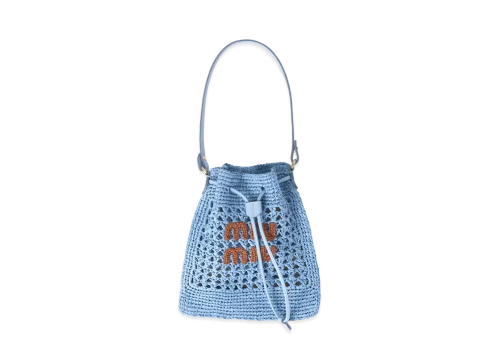MIUMIU Woven Fabric Mini-Bag "Light Blue/Cognac"