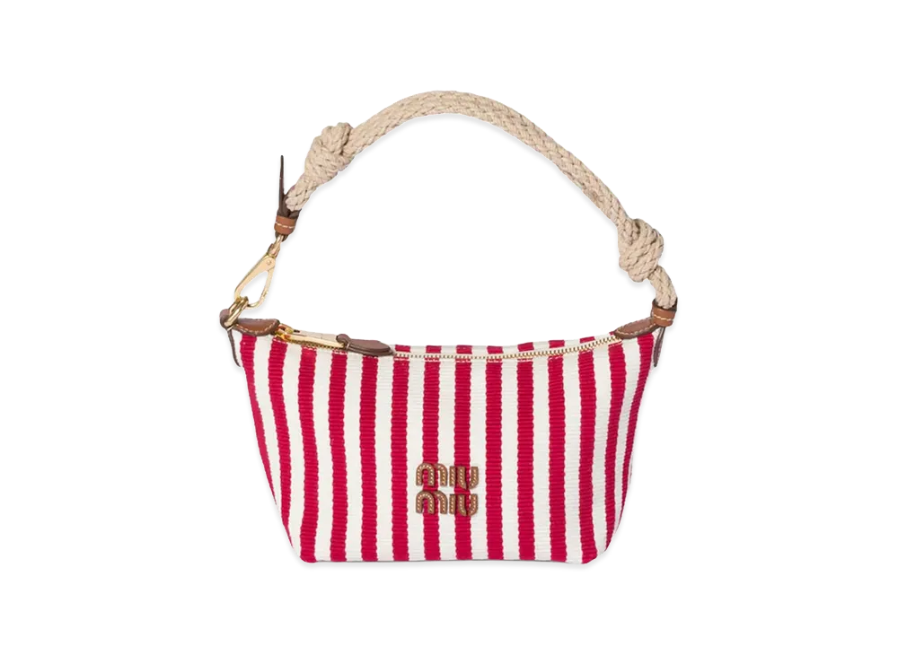 MIU MIU Women's Embroidered Canvas Shoulder Bag "Stripped"