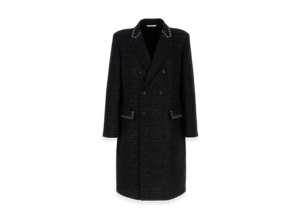 Valentino Melange Wool Blend Coat "Black"