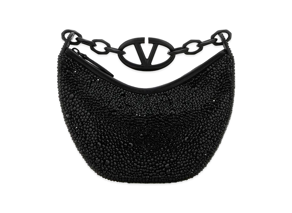 Valentino Women's Embellished Leather Hobo Vlogo Moon Handbag "Black"