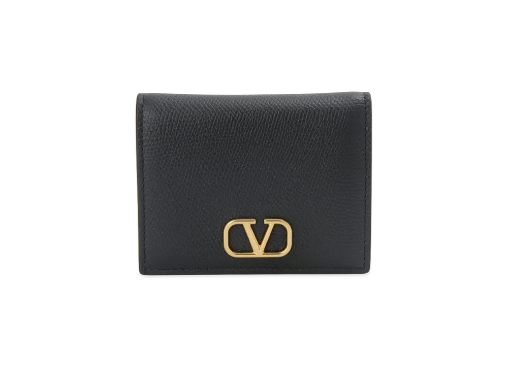 Valentino V Logo Flap French Wallet "Black"