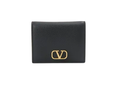 Valentino V Logo Flap French Wallet "Black"