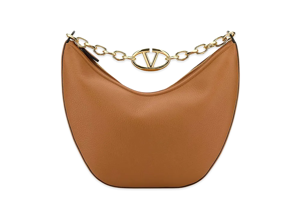 Valentino Women's Leather Medium Hobo Vlogo Moon Handbag "Camel/Beige"