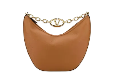 Valentino Women's Leather Medium Hobo Vlogo Moon Handbag "Camel/Beige"