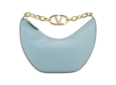 Valentino Women's Leather Small Hobo Vlogo Moon Handbag "Light Blue"