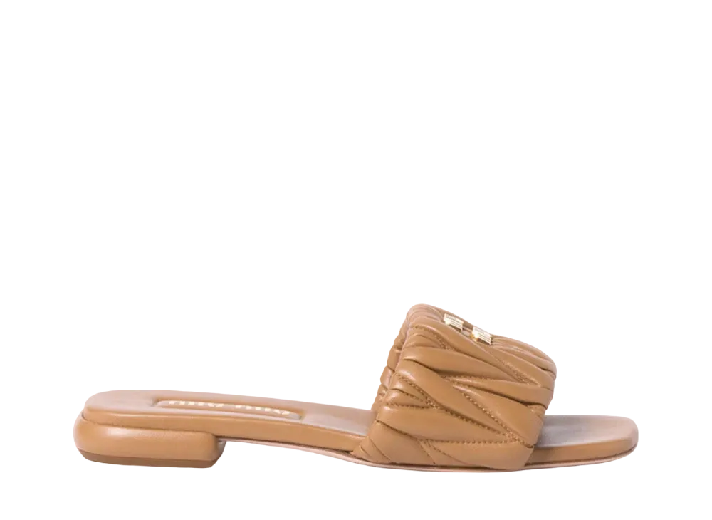 MIUMIU WMNS Matelasse Nappa Leather Slides "Camel"