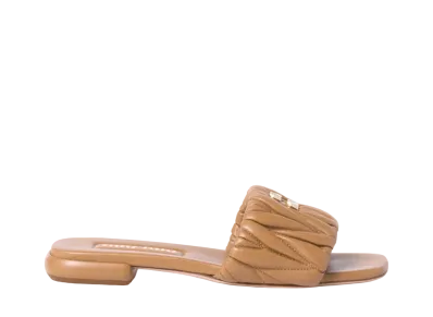 MIUMIU WMNS Matelasse Nappa Leather Slides "Camel"