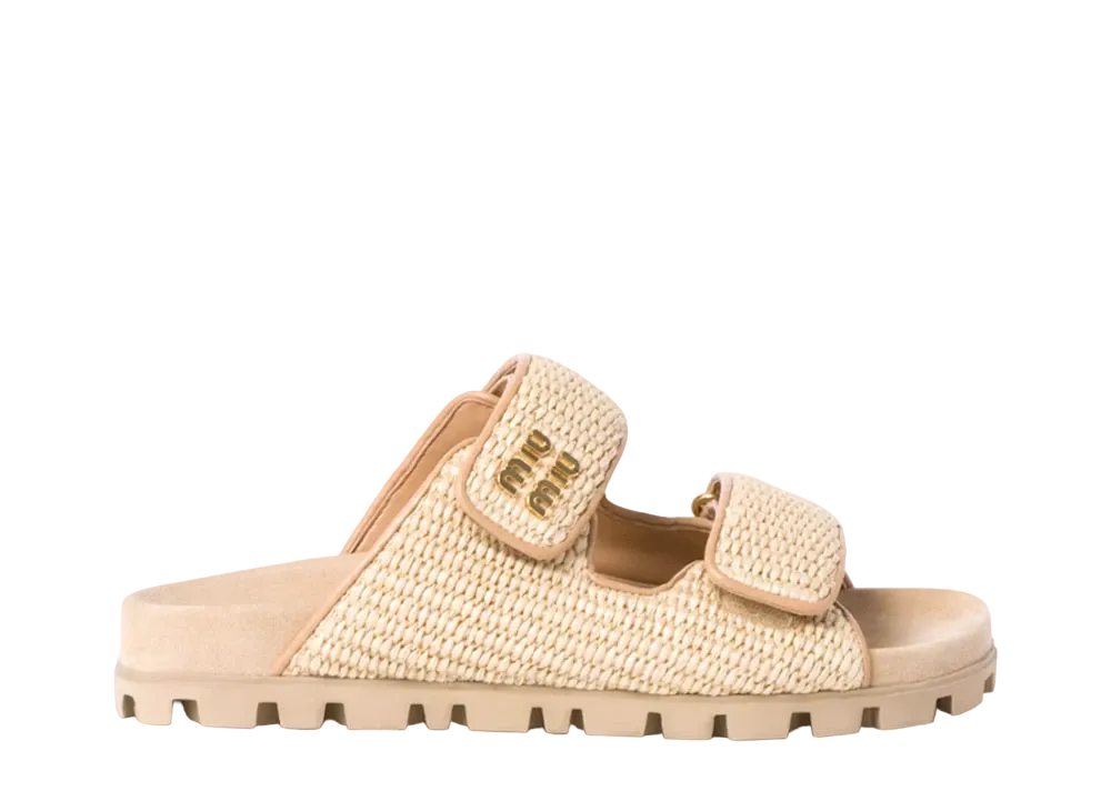 MIUMIU WMNS Raffia-Effect Woven Fabric Slides "Natural"