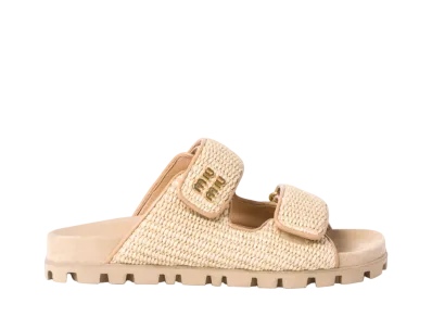 MIUMIU WMNS Raffia-Effect Woven Fabric Slides "Natural"