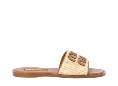 MIUMIU WMNS Raffia-Effect Woven Fabric Slides "Natural"