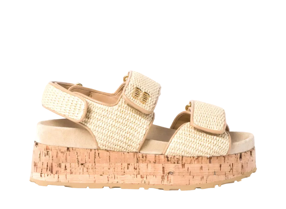 MIUMIU WMNS Raffia-Effect Woven Fabric Flatform Sandals "Natural"