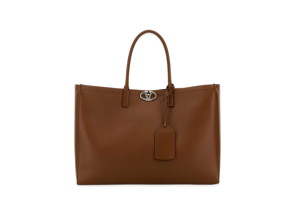 Valentino Leather Vlogo Shopping Bag "Brown"