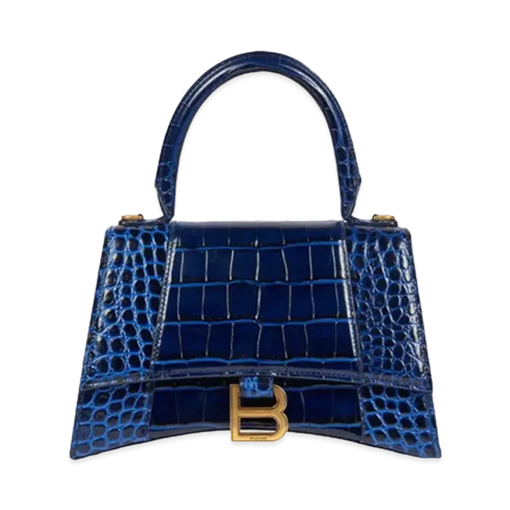 BALENCIAGA Women's Hourglass Small Top Handle Bag "Navy"