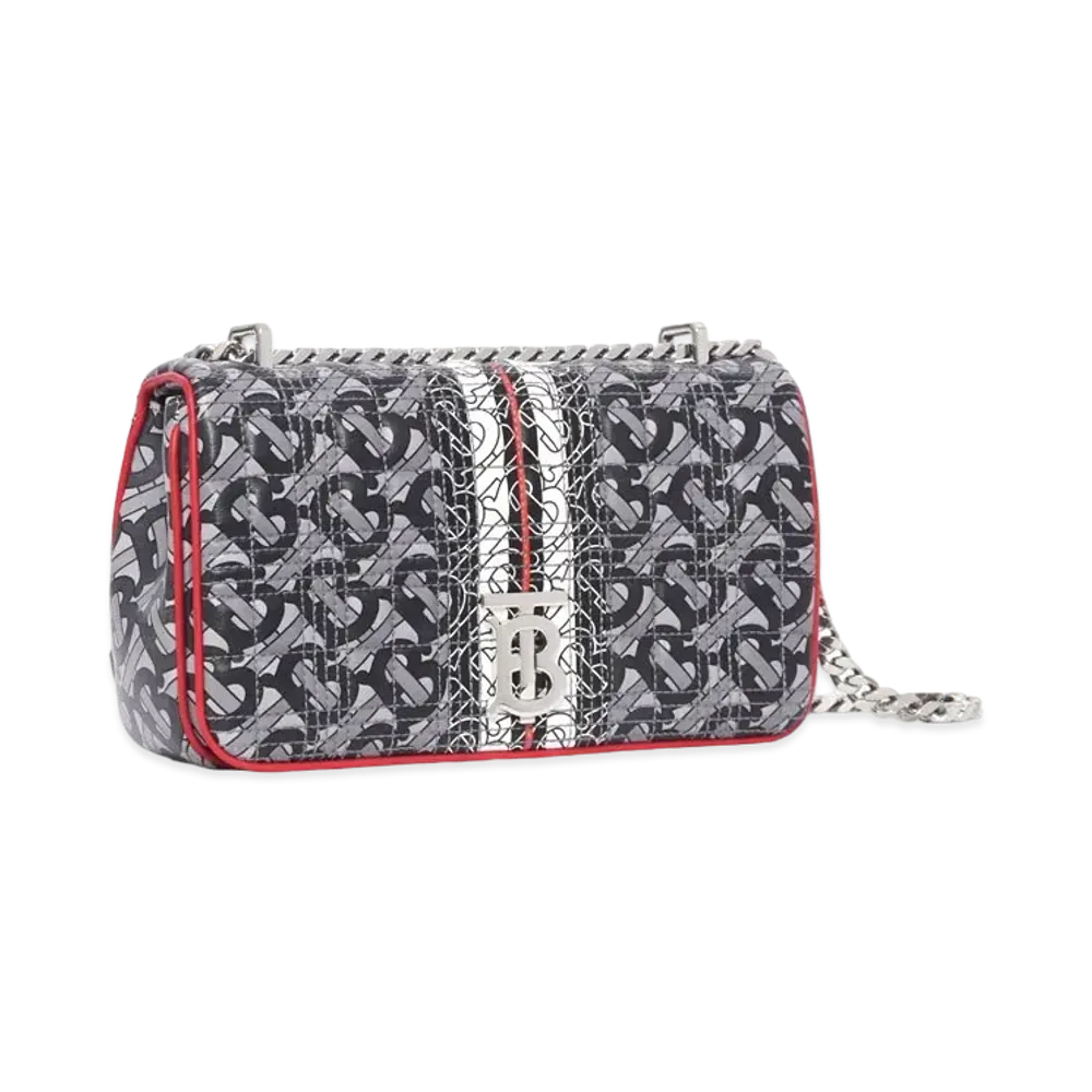 Burberry Small Monogram Stripe Quilted Lambskin Lola Bag "Grey/Red/Black"
