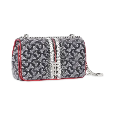 Burberry Small Monogram Stripe Quilted Lambskin Lola Bag "Grey/Red/Black"