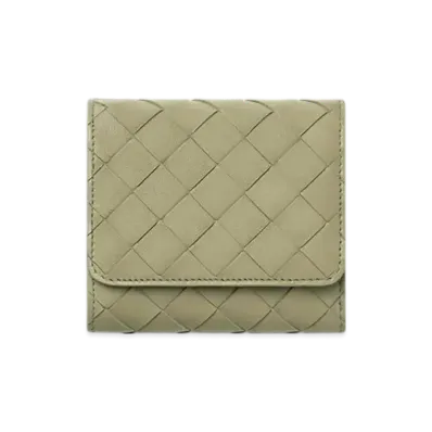 Bottega Veneta Intrecciato Tri-Fold Wallet With Origami Coin Purse "Travertine/New Sage"
