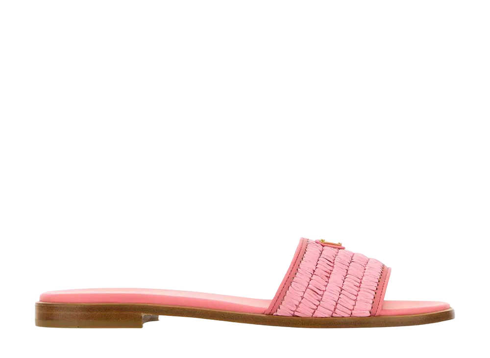 PRADA Women's Raffia Slippers "Pink"